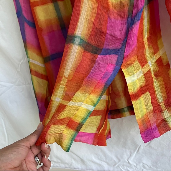 Go Silk button front shirt 100% silk, plaid, colorful size: M/L(see description) - Picture 5 of 10